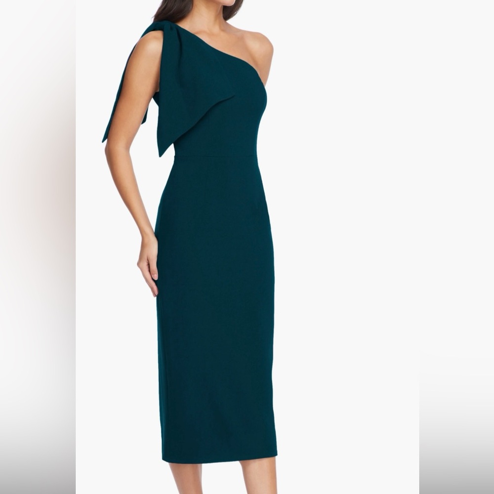 Dress the Population Tiffany One-Shoulder Midi Dress Size SM Pine Green Holiday